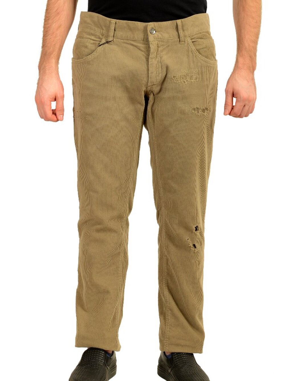 Dolce & Gabbana "14" Men's Beige Corduroy Distressed Look Pants US 36 IT 52